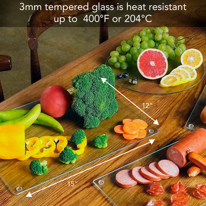 CounterArt Lightly Frosted 3mm Tempered Glass Cutting Board 15” x 12” Manufactured in the USA