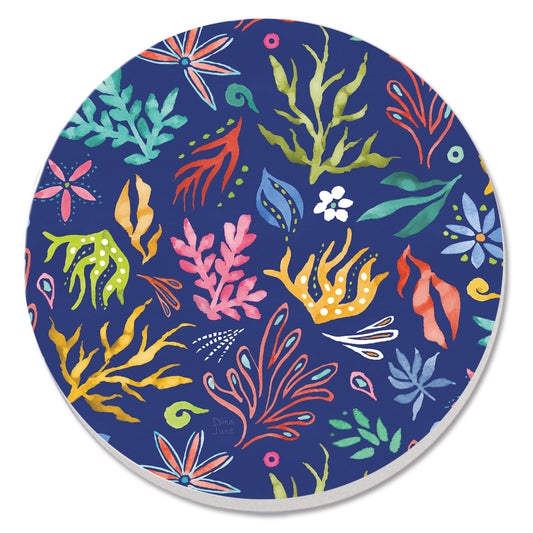 Seaweed Float Single Round Absorbent Stone Coaster 4" Diameter Create Your Own Collection