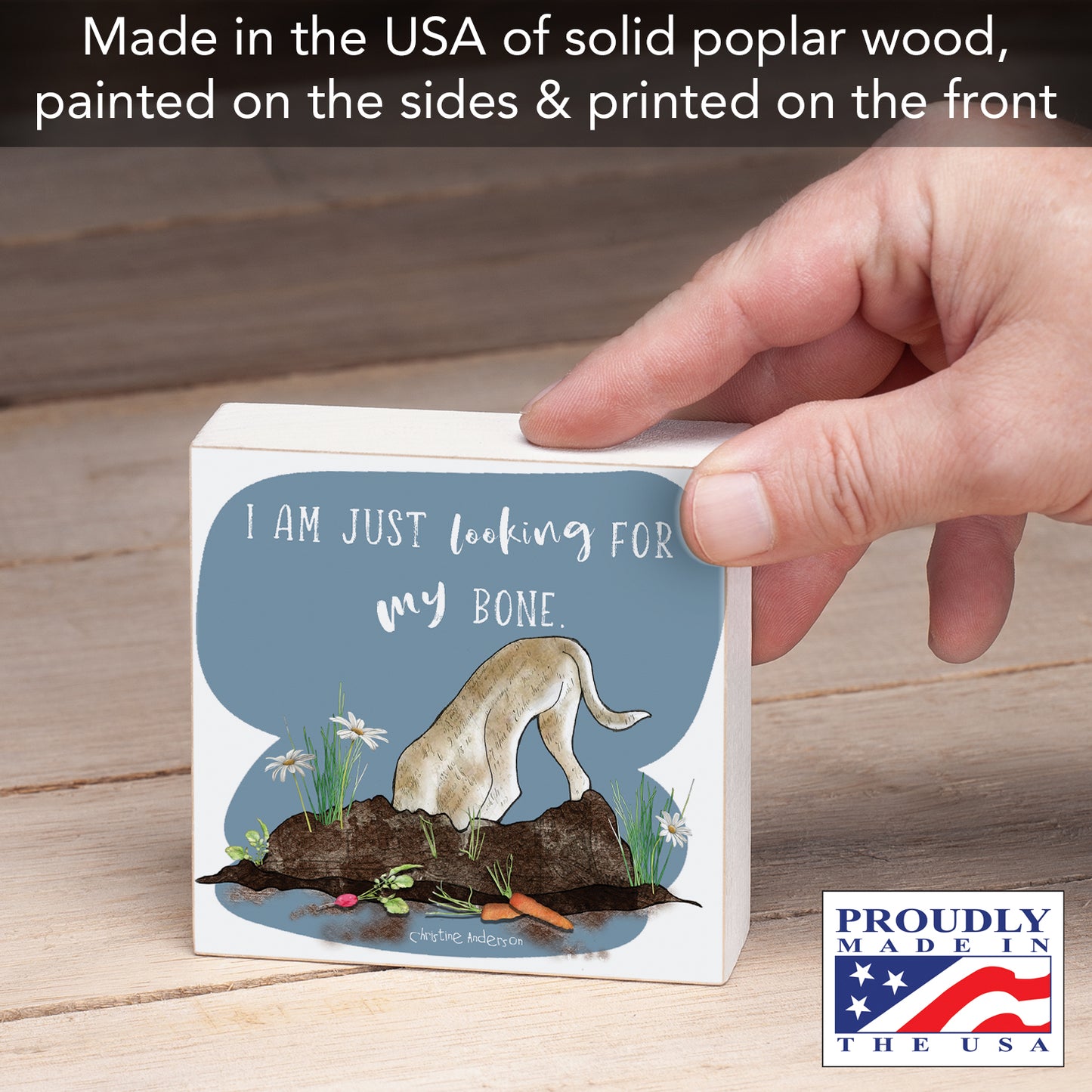 CounterArt My Bone Freestanding Solid Wood Block Sign Made in the USA 3.75” Square Decorative Accent for Home or Office
