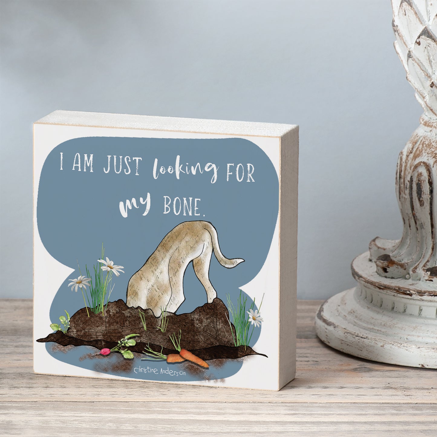 CounterArt My Bone Freestanding Solid Wood Block Sign Made in the USA 3.75” Square Decorative Accent for Home or Office
