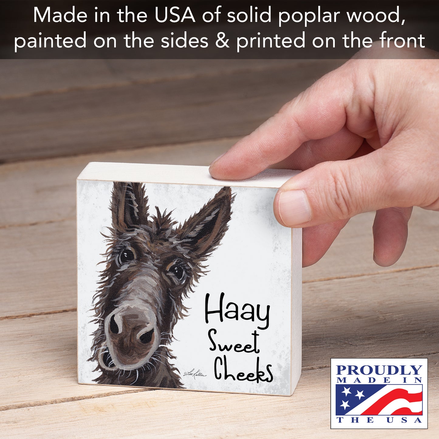 CounterArt Sweet Cheeks Freestanding Solid Wood Block Sign Made in the USA 3.75” Square Decorative Accent for Home or Office