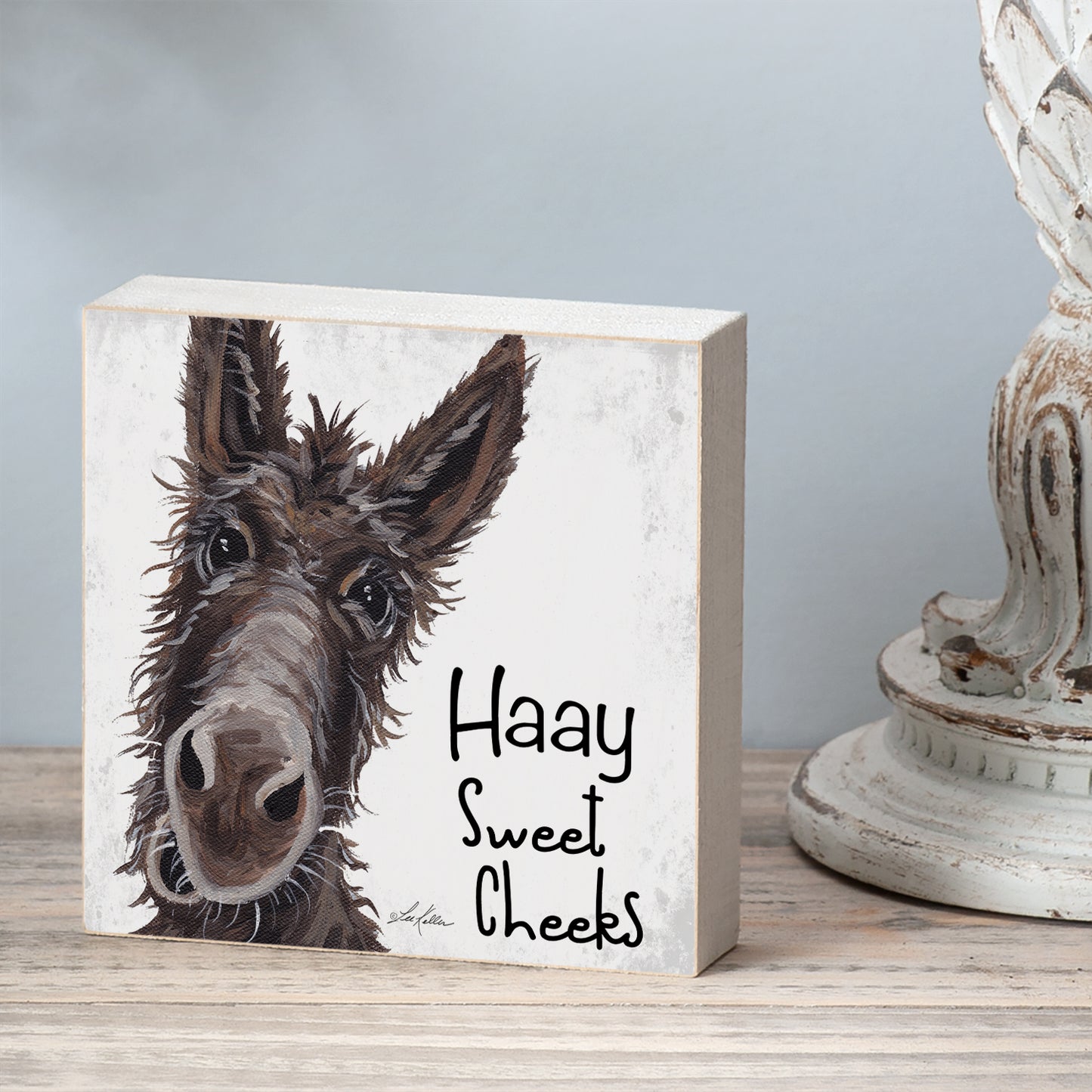 CounterArt Sweet Cheeks Freestanding Solid Wood Block Sign Made in the USA 3.75” Square Decorative Accent for Home or Office