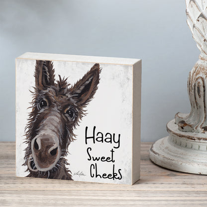 CounterArt Sweet Cheeks Freestanding Solid Wood Block Sign Made in the USA 3.75” Square Decorative Accent for Home or Office