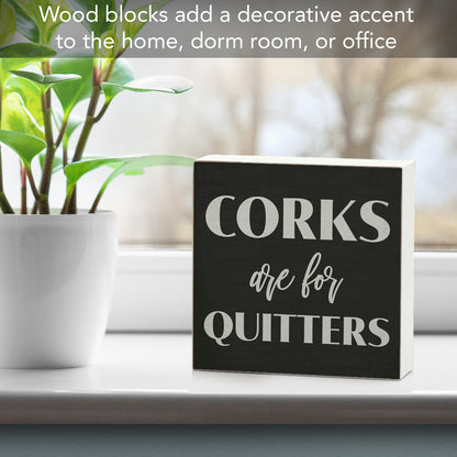 CounterArt Corks Artistic Freestanding Solid Wood Block Sign Made in the USA 3.75” Square Decorative Accent for Home or Office