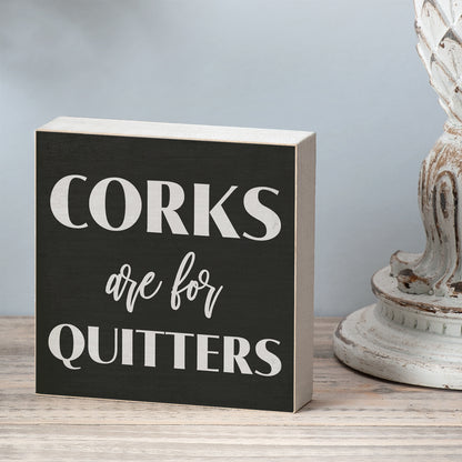 CounterArt Corks Artistic Freestanding Solid Wood Block Sign Made in the USA 3.75” Square Decorative Accent for Home or Office