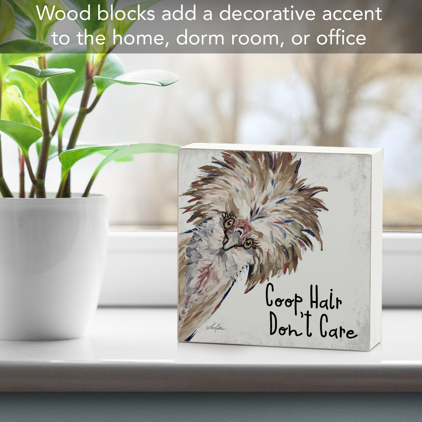 CounterArt Coop Hair Artistic Freestanding Solid Wood Block Sign Made in the USA 3.75” Square Decorative Accent for Home or Office