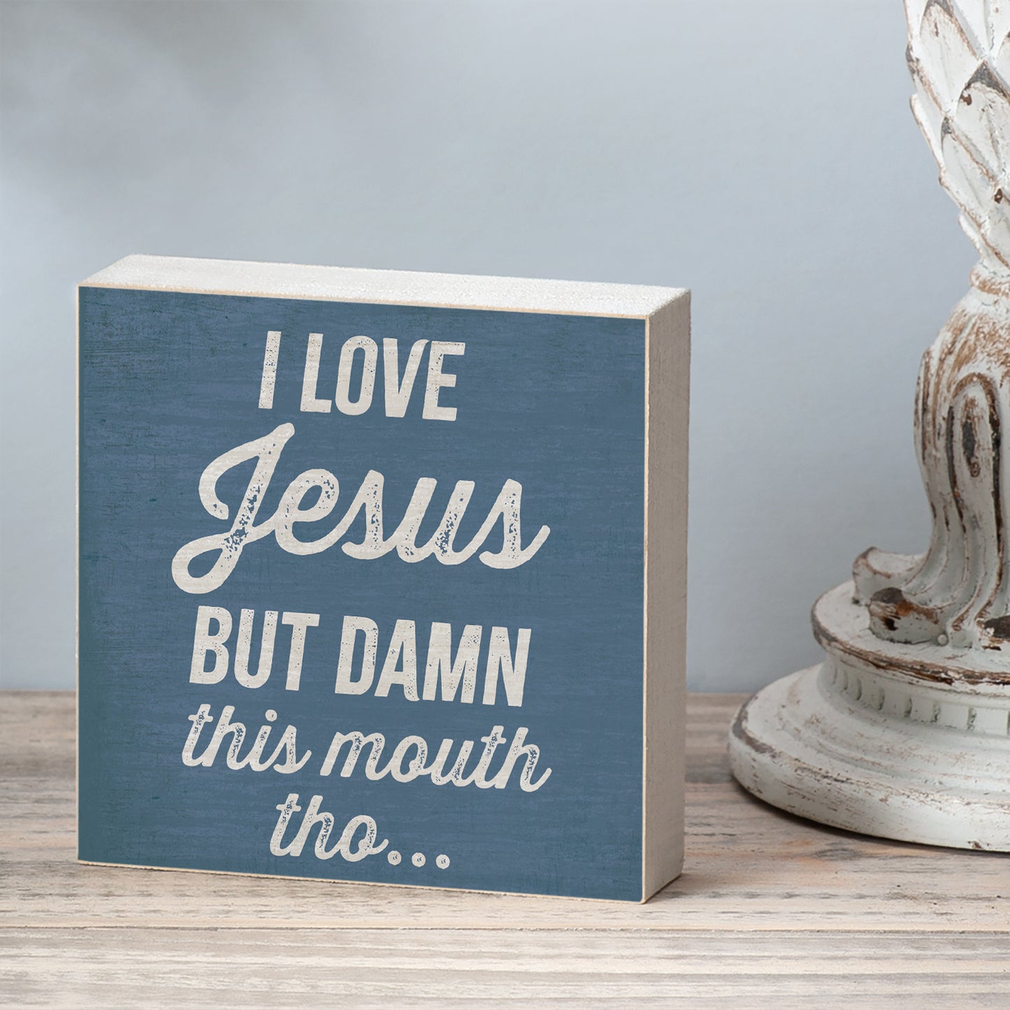 CounterArt My Mouth Humorous Freestanding Solid Wood Block Sign Made in the USA 3.75” Square Decorative Accent for Home or Office