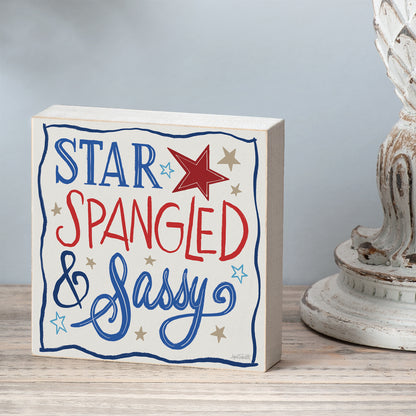 CounterArt Star Spangled Freestanding Solid Wood Block Sign Made in the USA 3.75” Square Decorative Accent for Home or Office