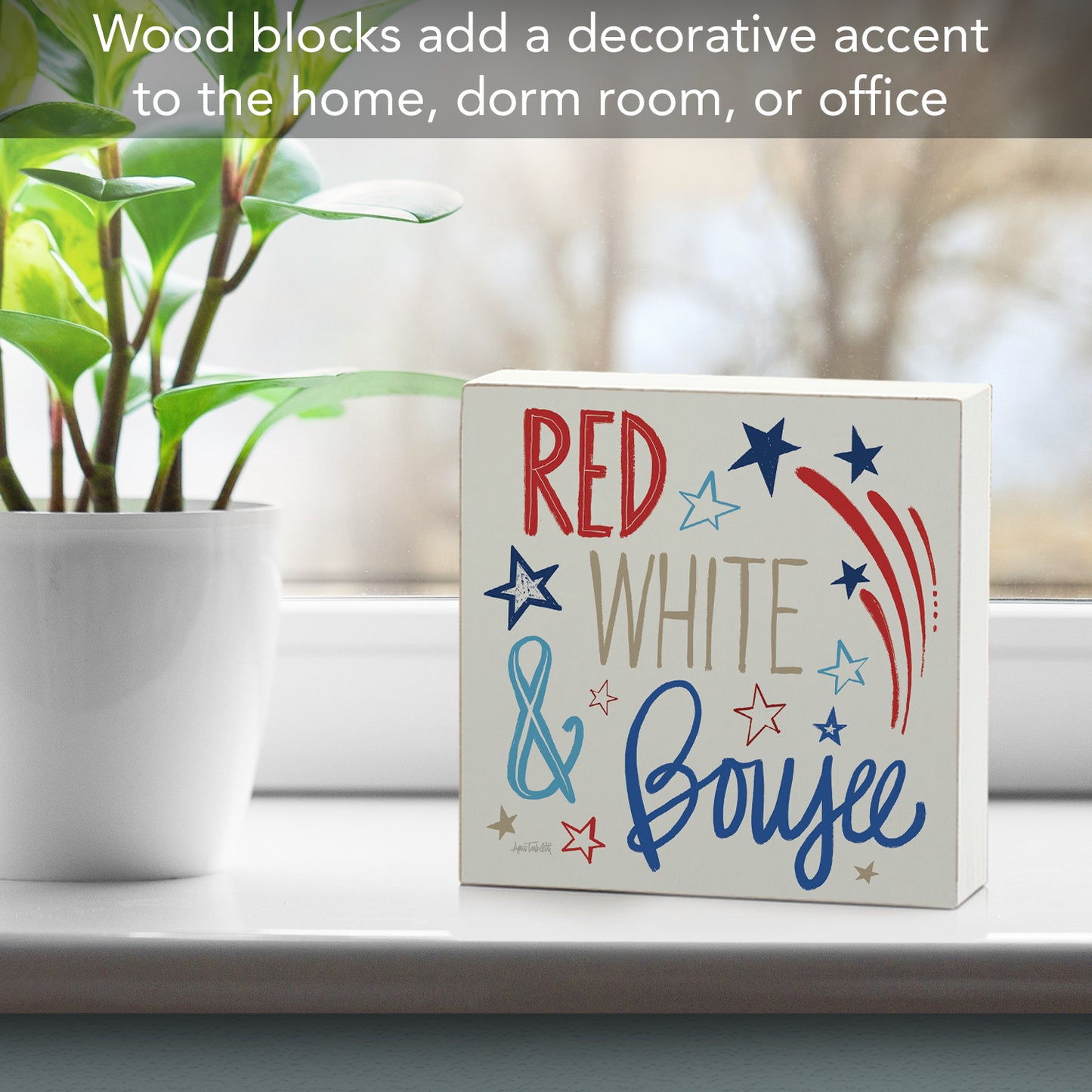 CounterArt Red, White, & Boujee Artistic Freestanding Solid Wood Block Sign 3.75" Diameter Decorative Accent For Home or Office