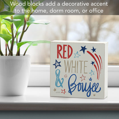 CounterArt Red, White, & Boujee Artistic Freestanding Solid Wood Block Sign 3.75" Diameter Decorative Accent For Home or Office