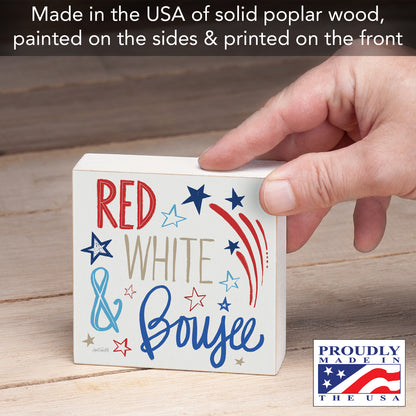 CounterArt Red, White, & Boujee Artistic Freestanding Solid Wood Block Sign 3.75" Diameter Decorative Accent For Home or Office