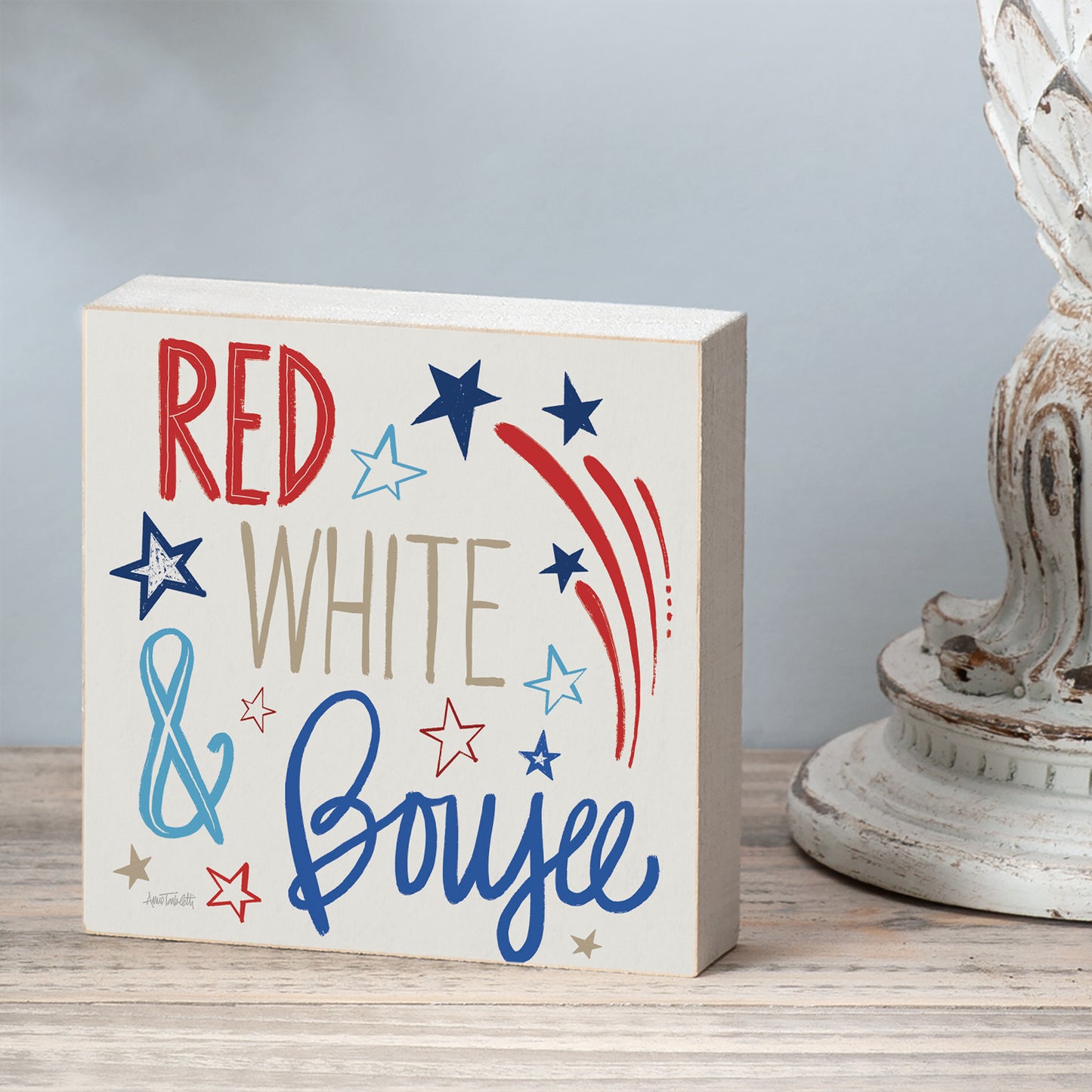 CounterArt Red, White, & Boujee Artistic Freestanding Solid Wood Block Sign 3.75" Diameter Decorative Accent For Home or Office