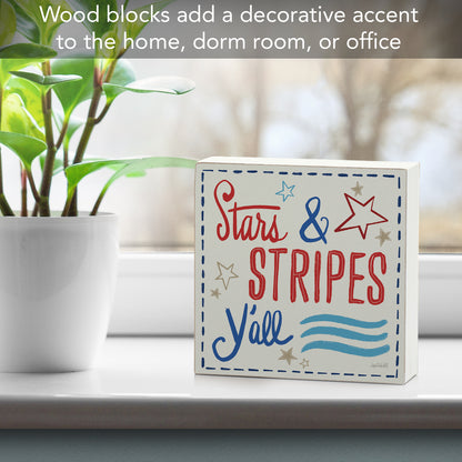 Stars & Stripes Freestanding Solid Wood Block Sign Made in the USA 3.75” Square