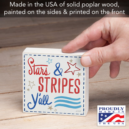 Stars & Stripes Freestanding Solid Wood Block Sign Made in the USA 3.75” Square
