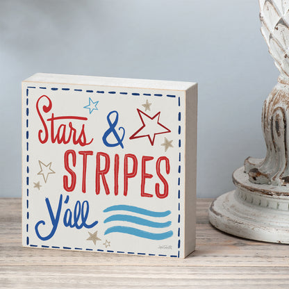 Stars & Stripes Freestanding Solid Wood Block Sign Made in the USA 3.75” Square