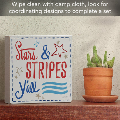 Stars & Stripes Freestanding Solid Wood Block Sign Made in the USA 3.75” Square