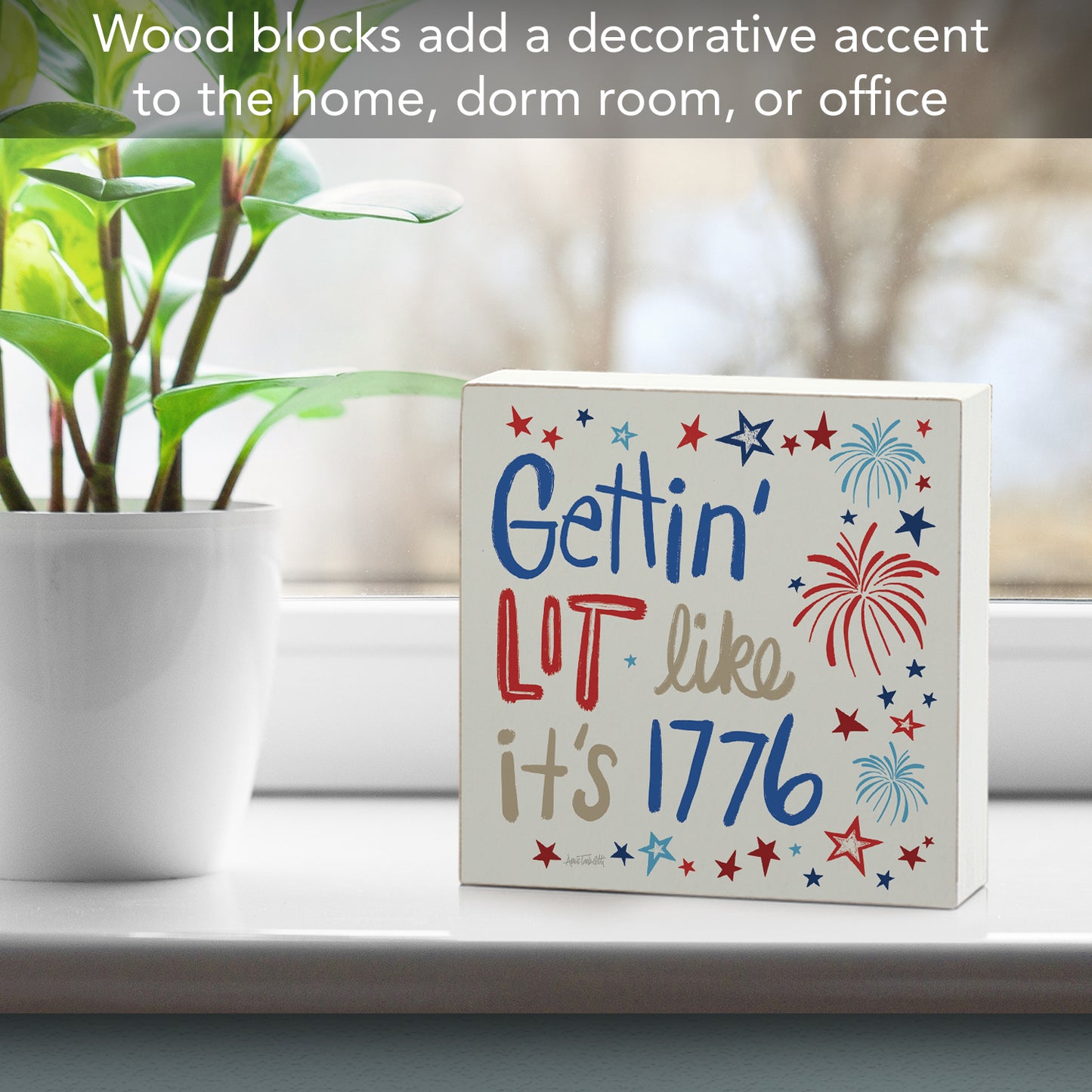 CounterArt Getting Lit Artistic Freestanding Solid Wood Block Sign Made in the USA 3.75” Square Decorative Accent for Home or Office