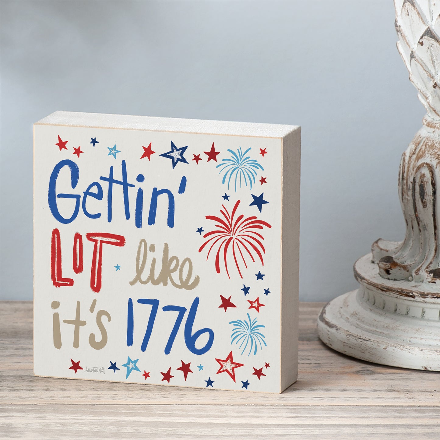 CounterArt Getting Lit Artistic Freestanding Solid Wood Block Sign Made in the USA 3.75” Square Decorative Accent for Home or Office