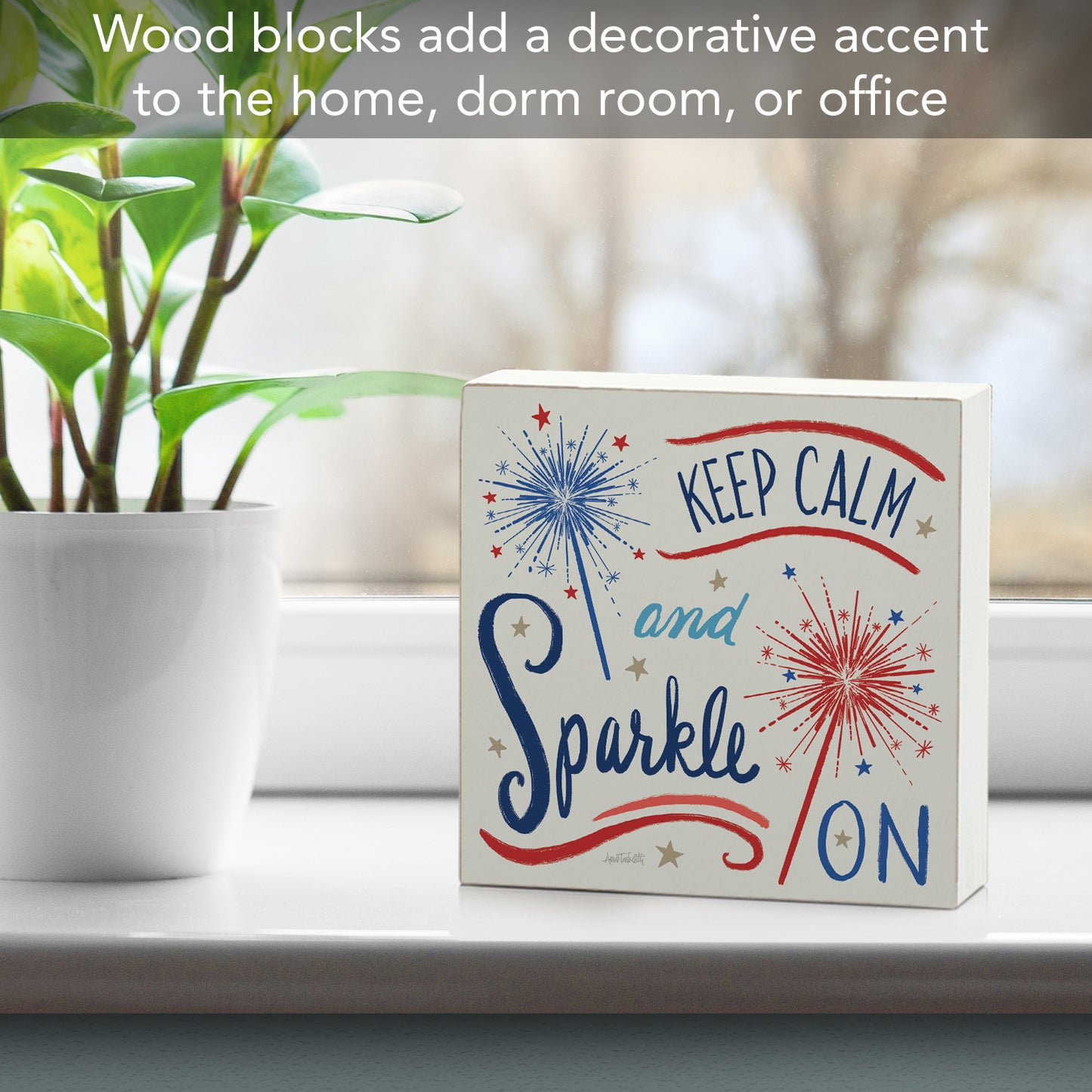 CounterArt Sparkle On Freestanding Solid Wood Block Sign Made in the USA 3.75” Square Decorative Accent for Home or Office