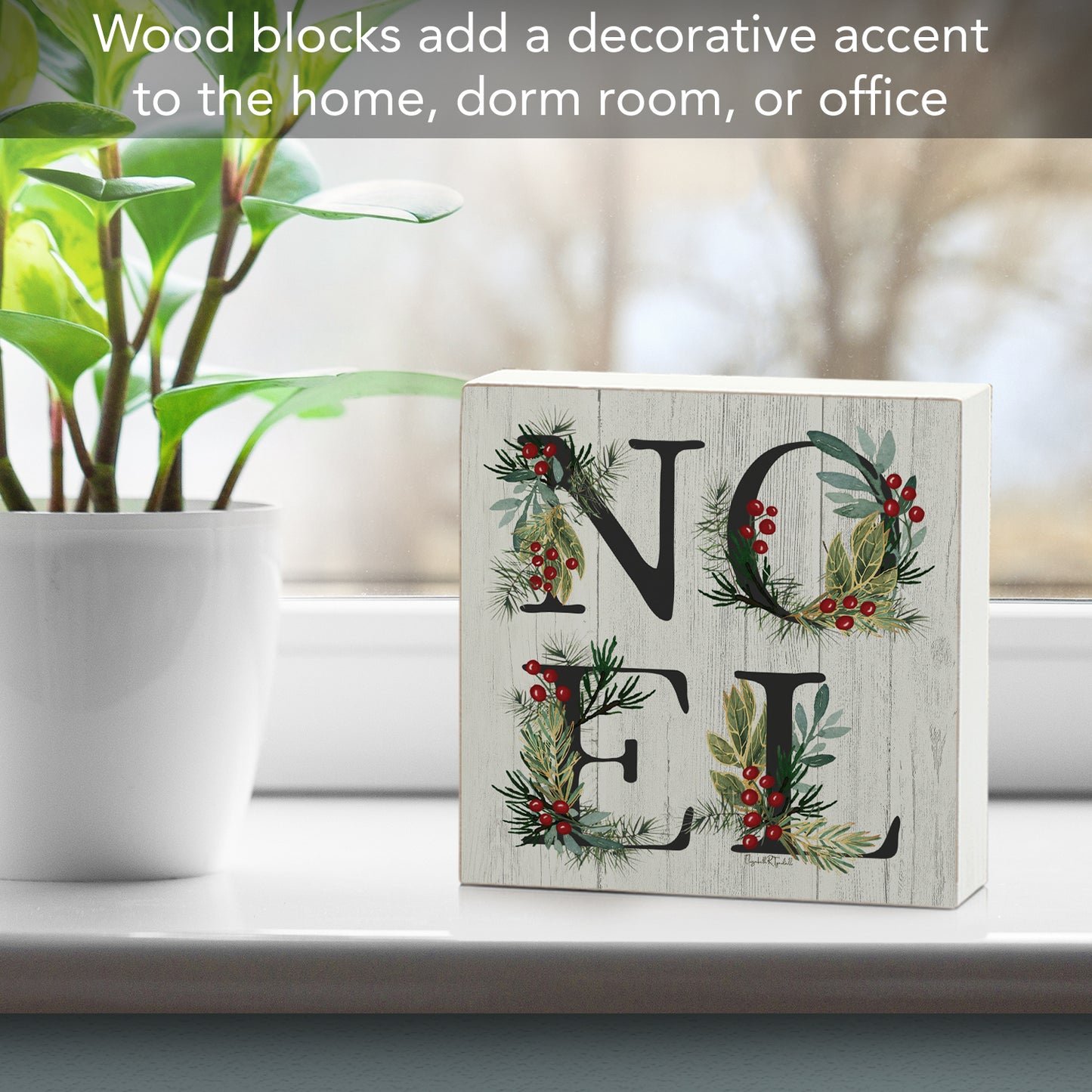 Highland Home Noel Autumn & Winter Decorative Wooden Home Accent Sign for Desk Mantle or Shelf Made in the USA