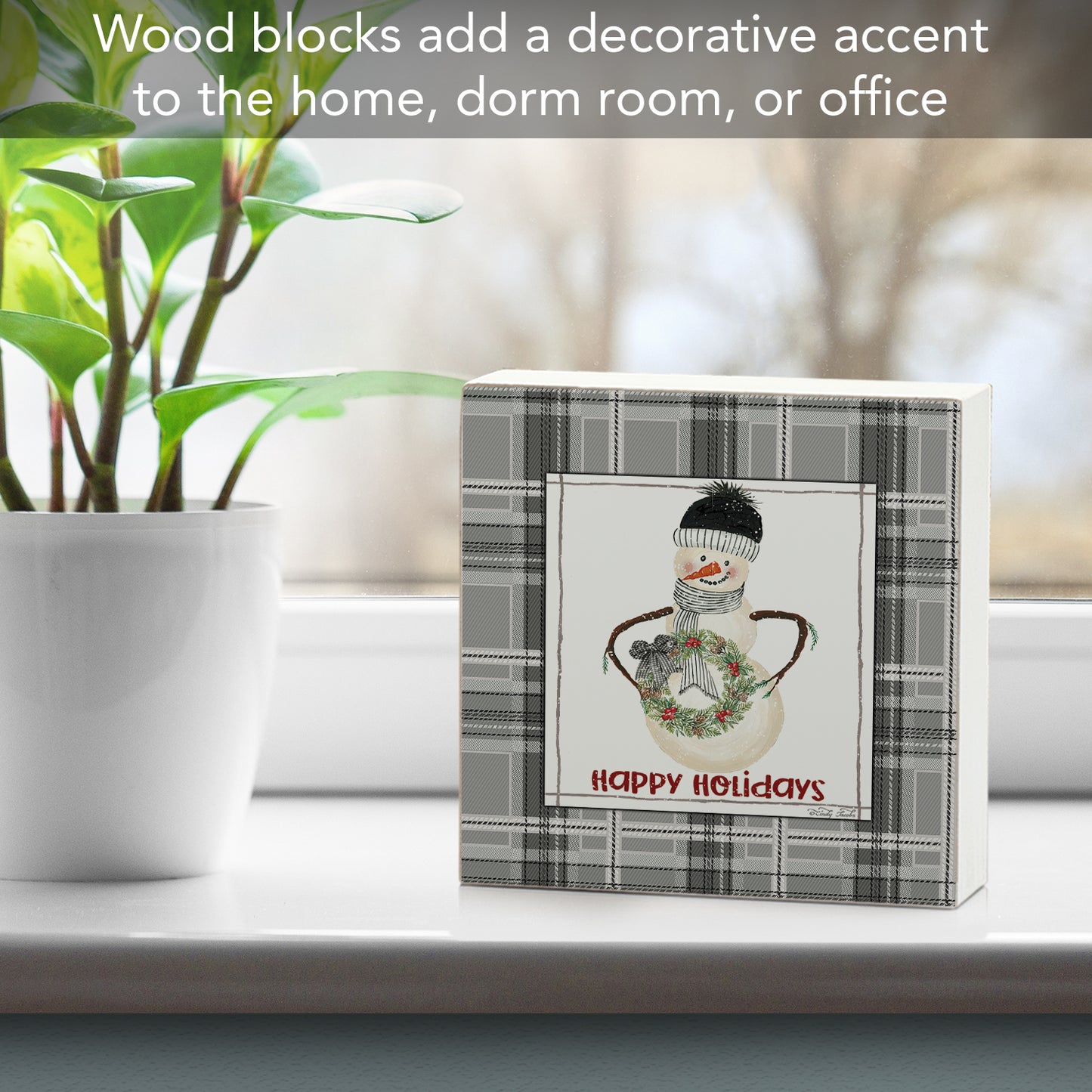 Highland Home Happy Holidays Decorative Wooden Home Accent Sign for Desk Mantle or Shelf Made in the USA