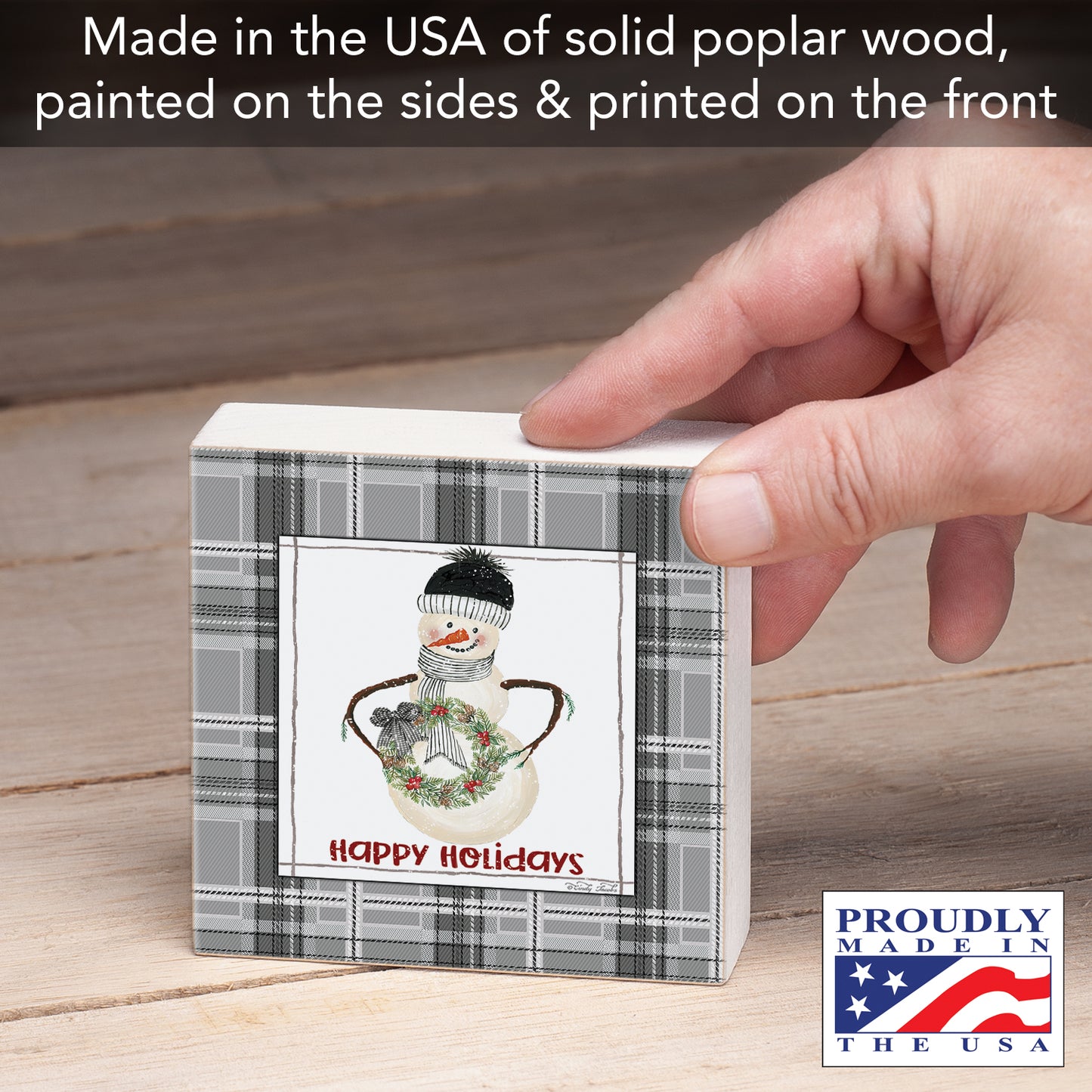 Highland Home Happy Holidays Decorative Wooden Home Accent Sign for Desk Mantle or Shelf Made in the USA
