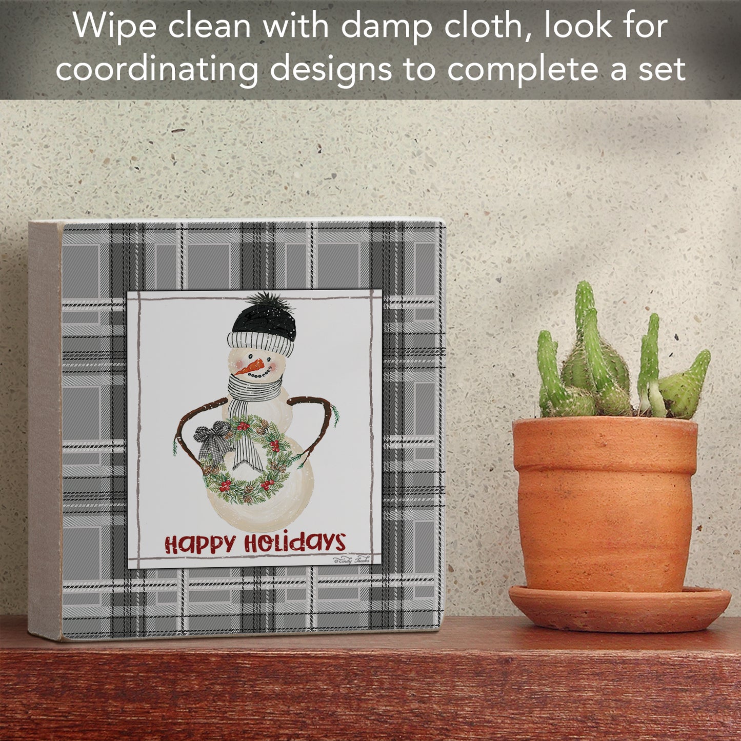 Highland Home Happy Holidays Decorative Wooden Home Accent Sign for Desk Mantle or Shelf Made in the USA
