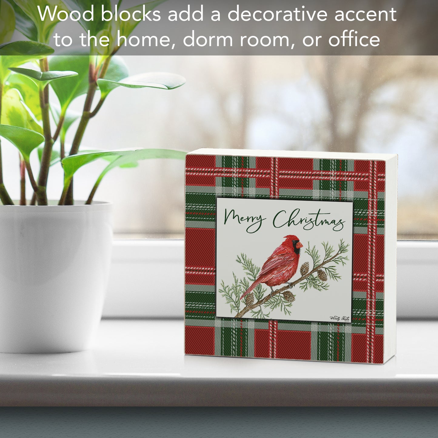 Highland Home Christmas Cardinal Decorative Wooden Home Accent Sign for Desk Mantle or Shelf Made in the USA