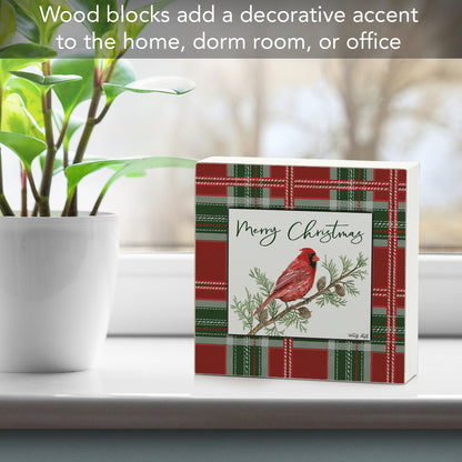 Highland Home Christmas Cardinal Decorative Wooden Home Accent Sign for Desk Mantle or Shelf Made in the USA