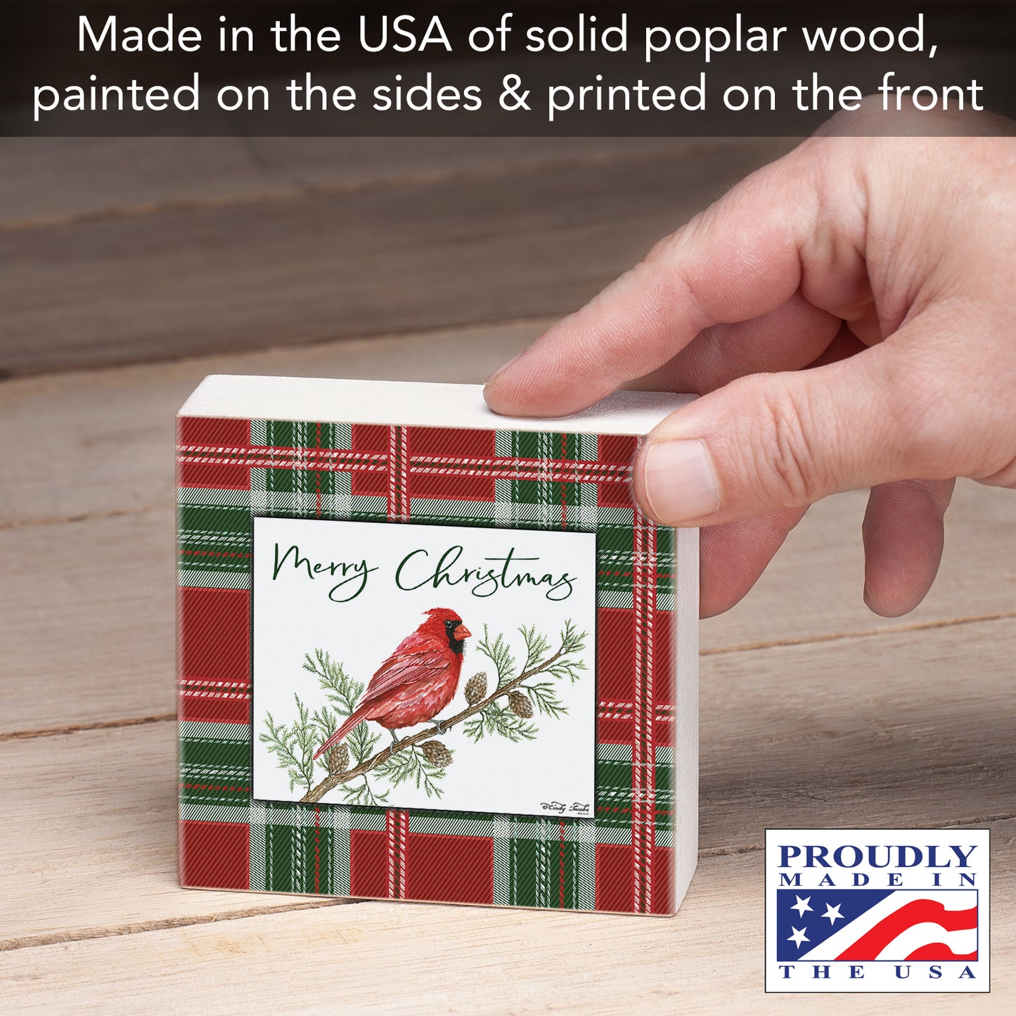 Highland Home Christmas Cardinal Decorative Wooden Home Accent Sign for Desk Mantle or Shelf Made in the USA