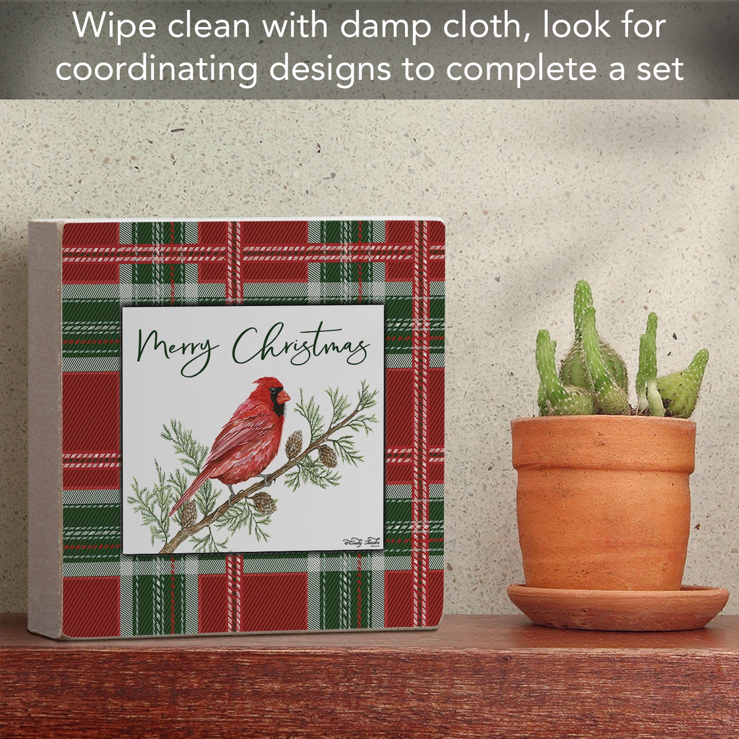 Highland Home Christmas Cardinal Decorative Wooden Home Accent Sign for Desk Mantle or Shelf Made in the USA