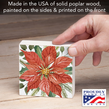 Highland Home Poinsettia Decorative Wooden Home Accent Sign for Desk Mantle or Shelf Made in the USA