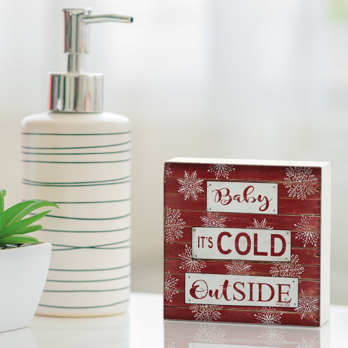 Highland Home Cold Outside Decorative Wooden Home Accent Sign for Desk Mantle or Shelf Made in the USA