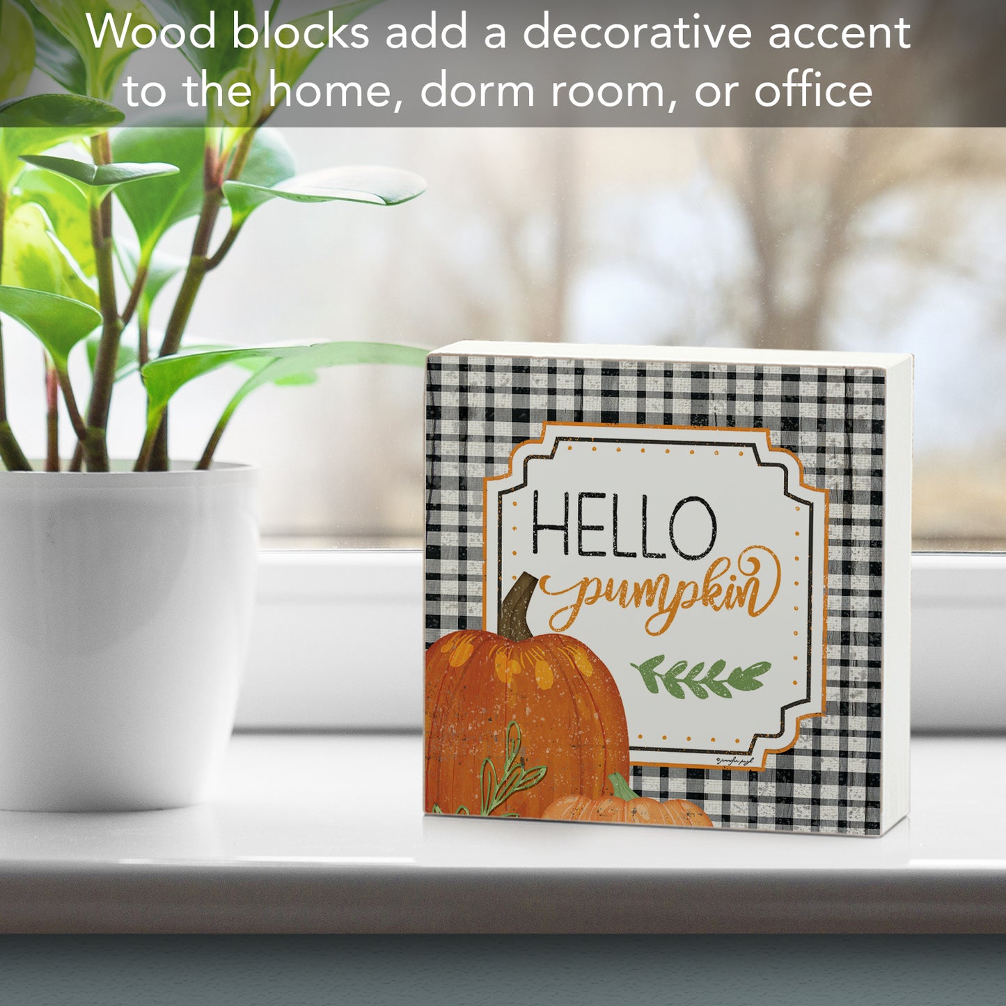 Highland Home Hello Pumpkin Decorative Wooden Home Accent Sign for Desk Mantle or Shelf Made in the USA