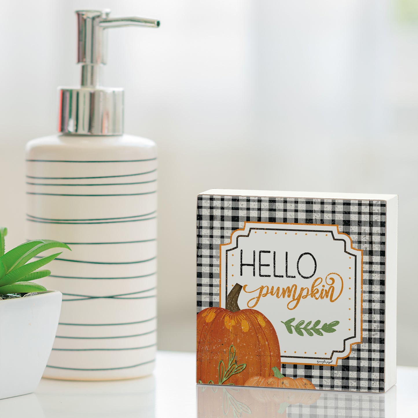 Highland Home Hello Pumpkin Decorative Wooden Home Accent Sign for Desk Mantle or Shelf Made in the USA