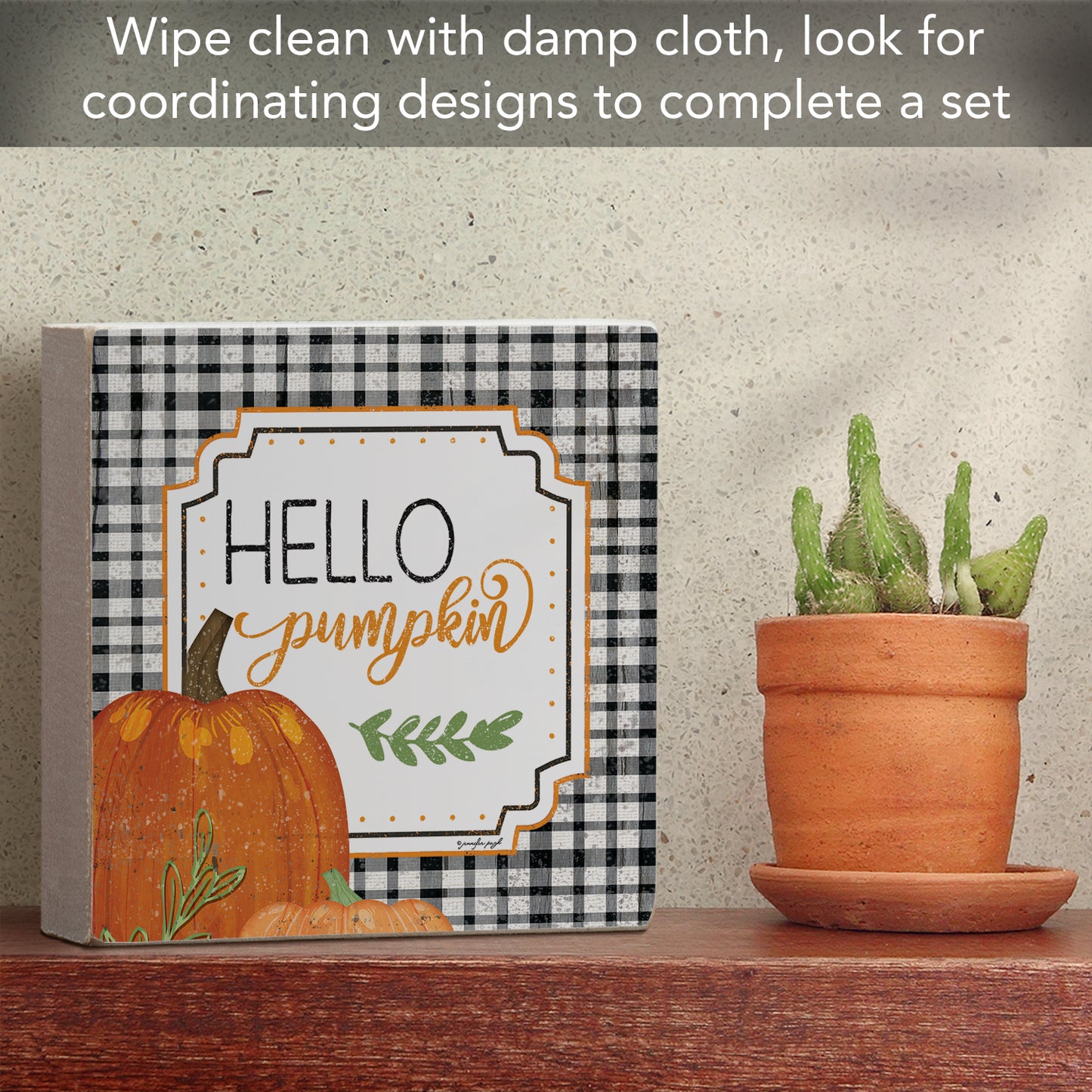 Highland Home Hello Pumpkin Decorative Wooden Home Accent Sign for Desk Mantle or Shelf Made in the USA