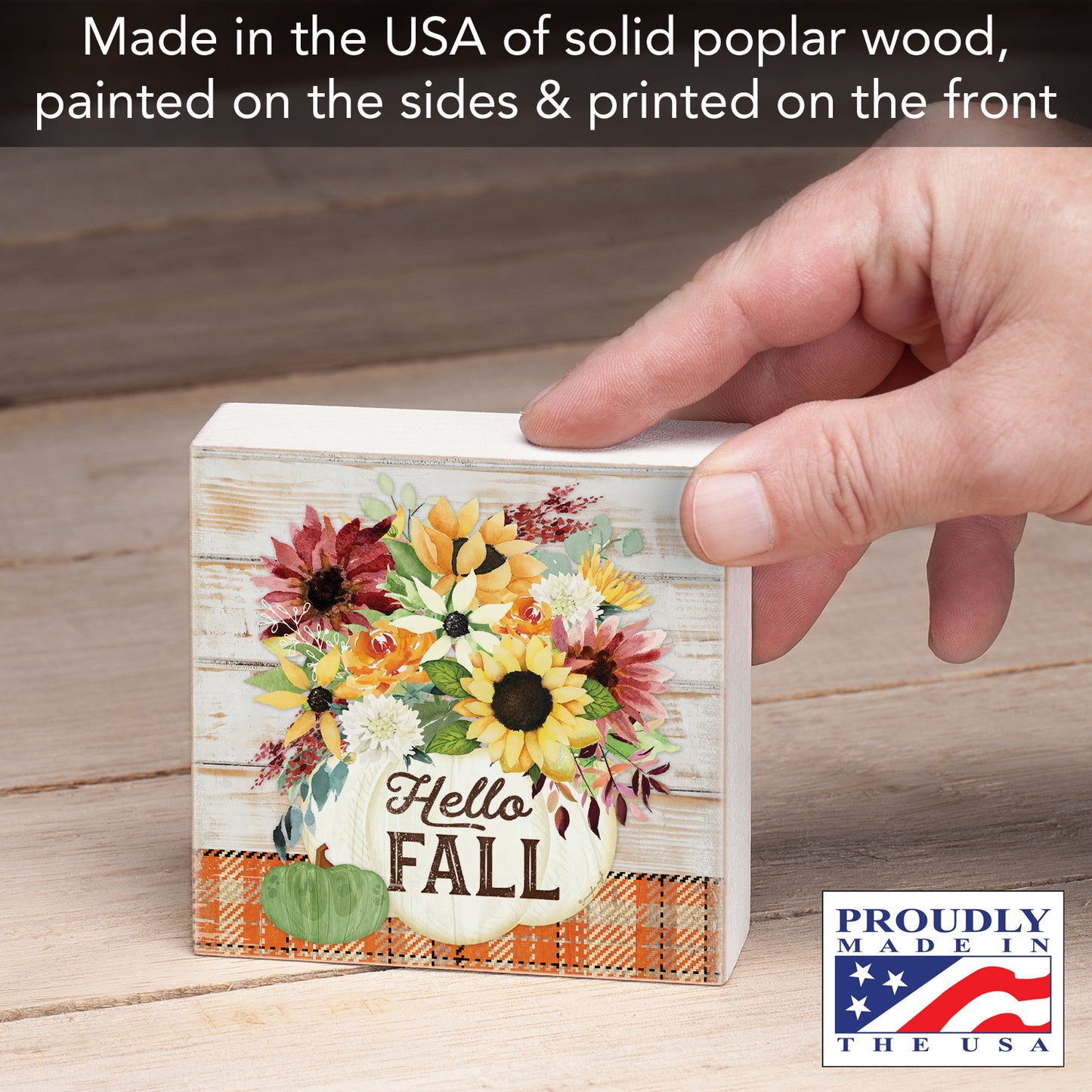 Highland Home Hello Fall Decorative Wooden Home Accent Sign for Desk Mantle or Shelf Made in the USA