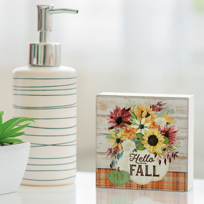 Highland Home Hello Fall Decorative Wooden Home Accent Sign for Desk Mantle or Shelf Made in the USA