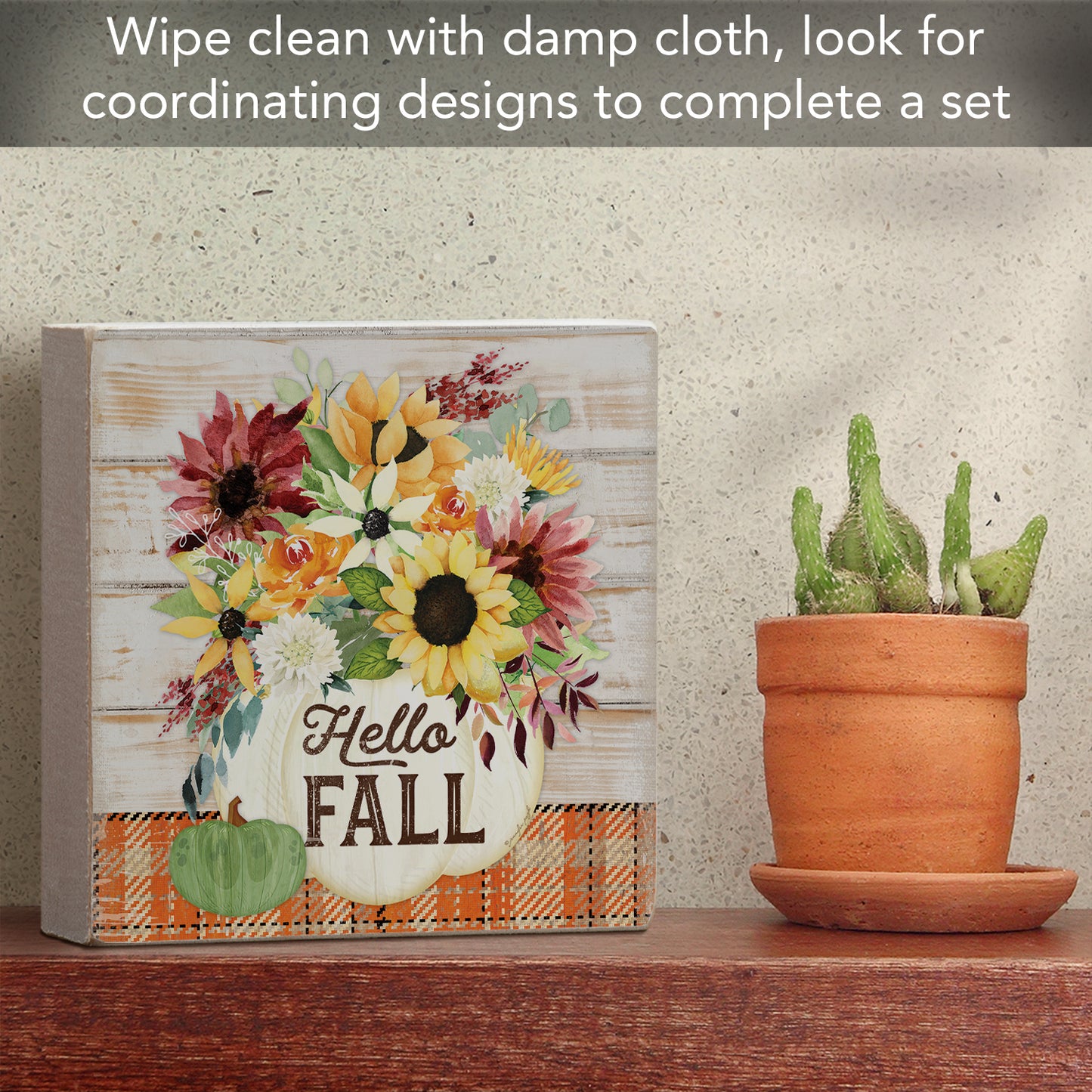 Highland Home Hello Fall Decorative Wooden Home Accent Sign for Desk Mantle or Shelf Made in the USA