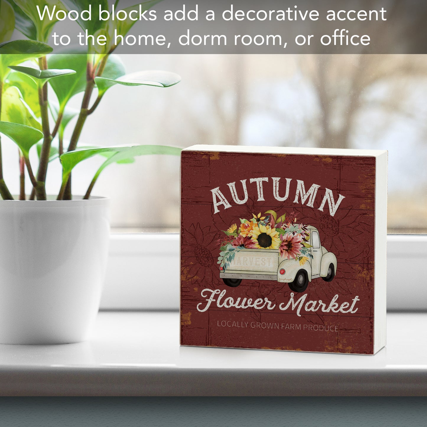 Highland Home Autumn Flower Market Decorative Wooden Home Accent Sign for Desk Mantle or Shelf Made in the USA
