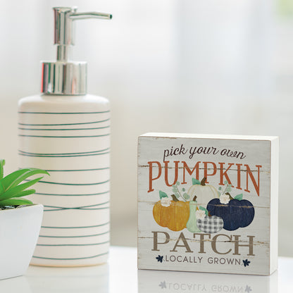 Pumpkin Patch Artistic Freestanding Solid Wood Block Sign Made in the USA 3.75” Square