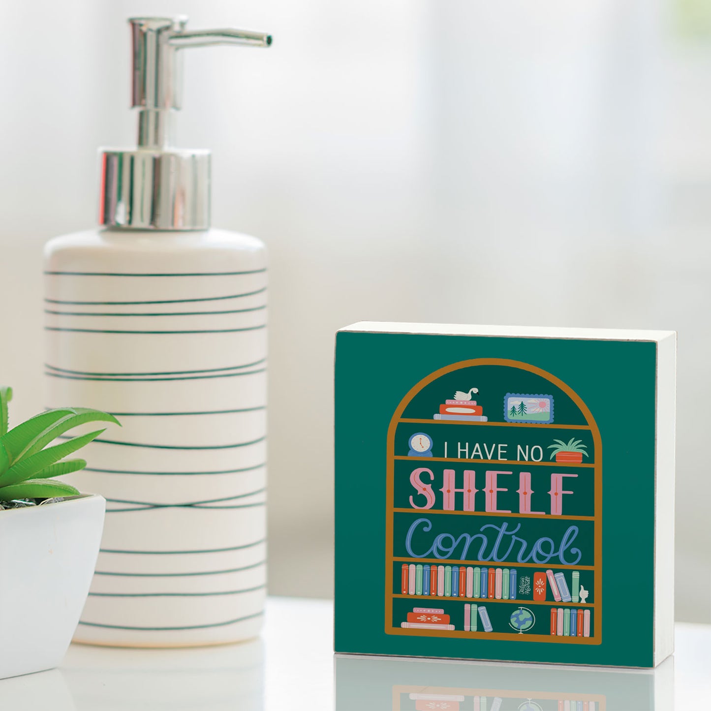 No Shelf Control Freestanding Solid Wood Block Sign Made in the USA 3.75” Square