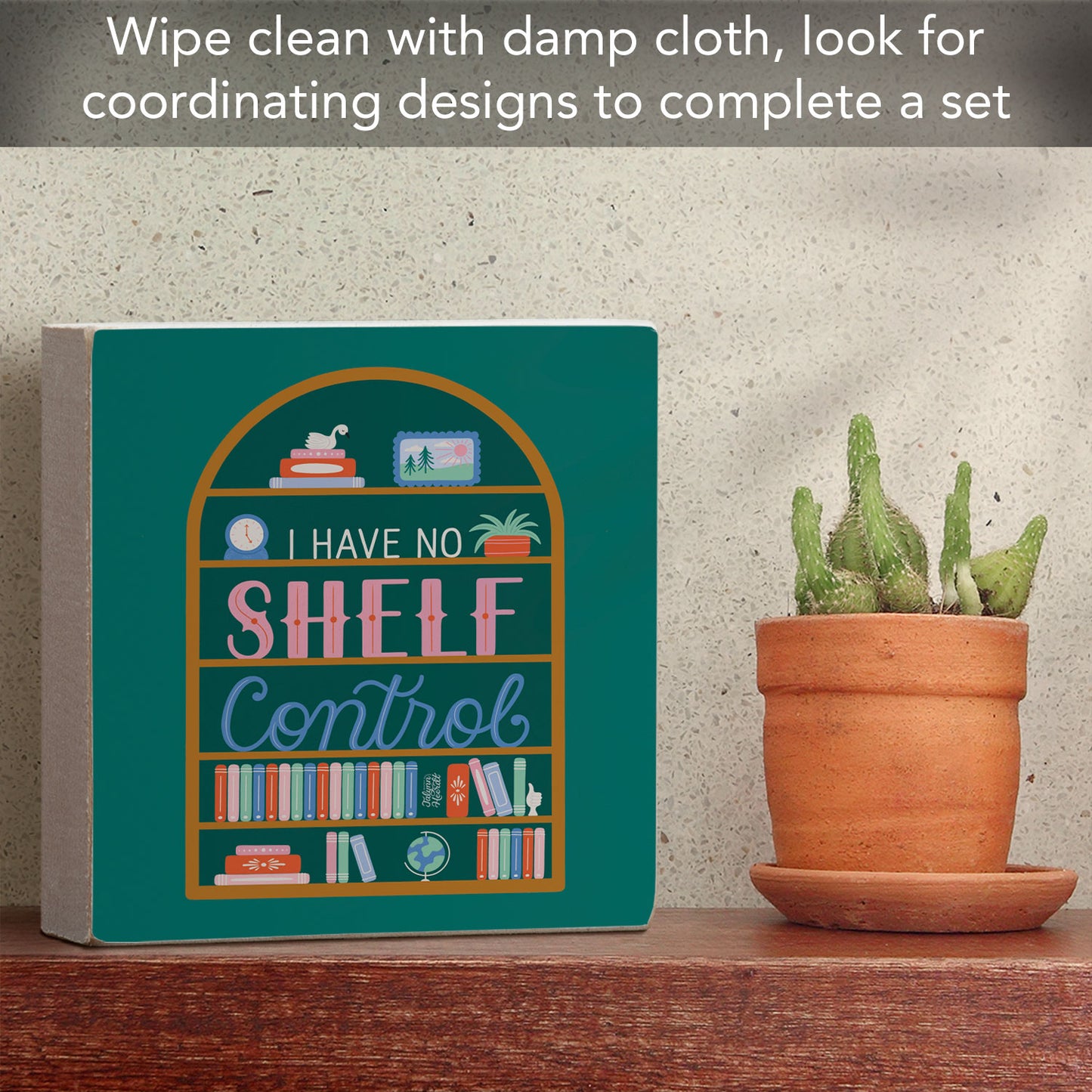 No Shelf Control Freestanding Solid Wood Block Sign Made in the USA 3.75” Square