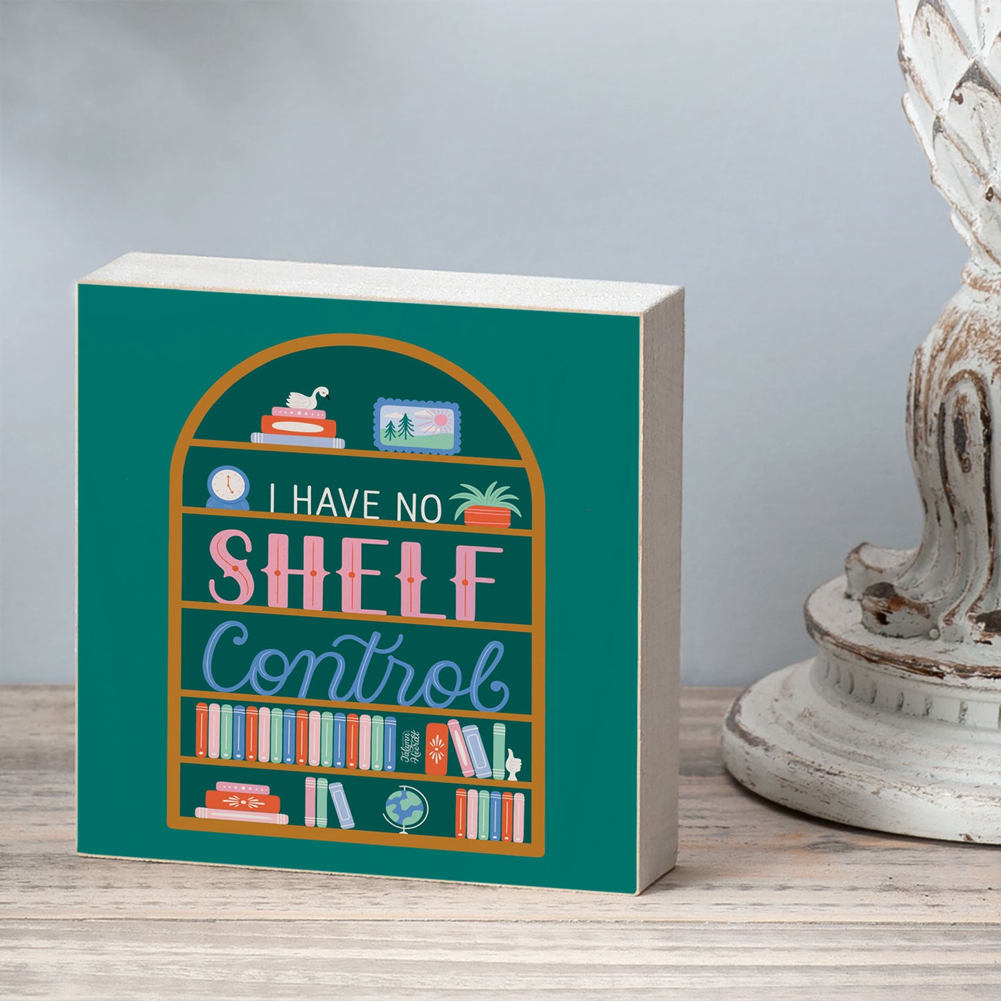 No Shelf Control Freestanding Solid Wood Block Sign Made in the USA 3.75” Square