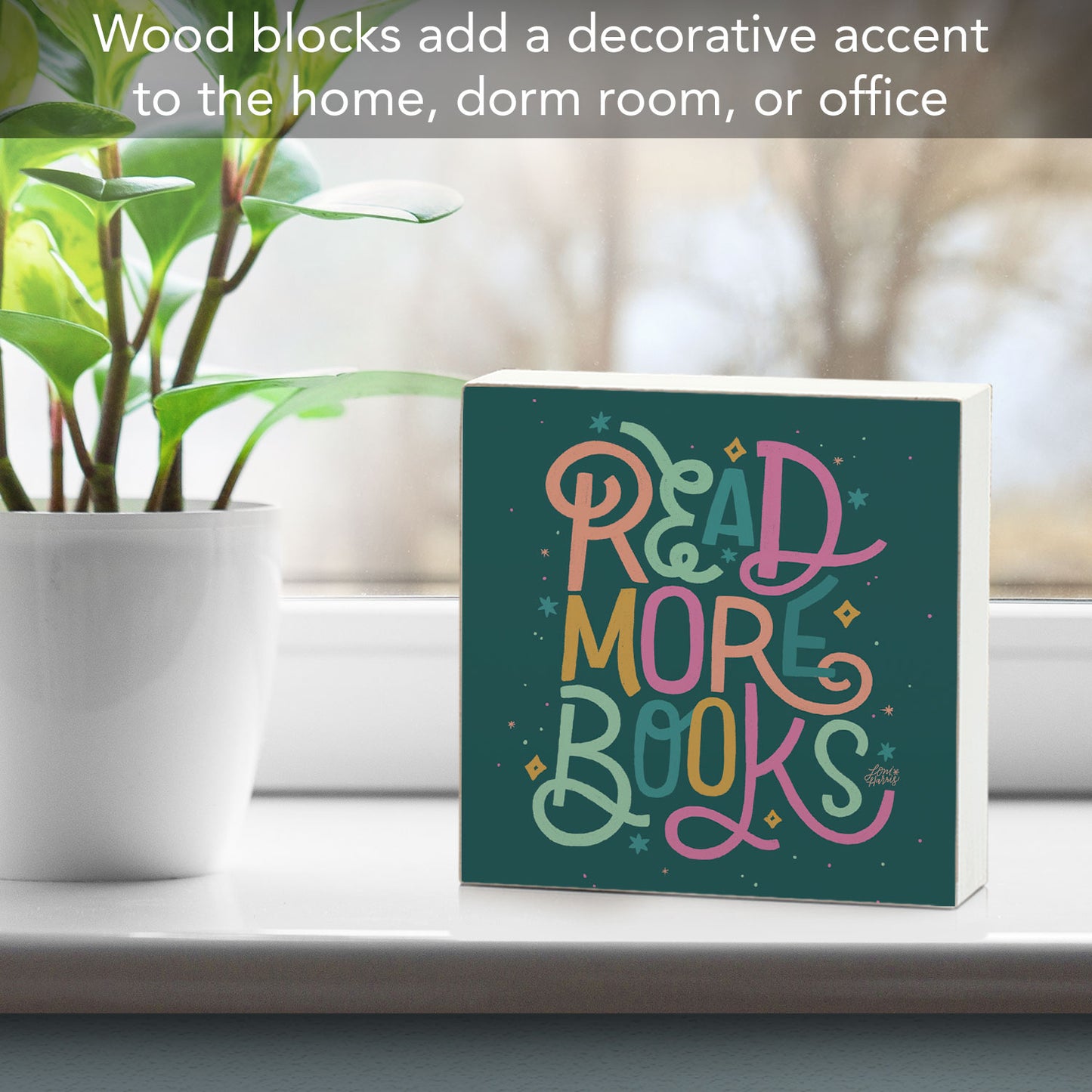 Read More Books Freestanding Solid Wood Block Sign Made in the USA 3.75” Square