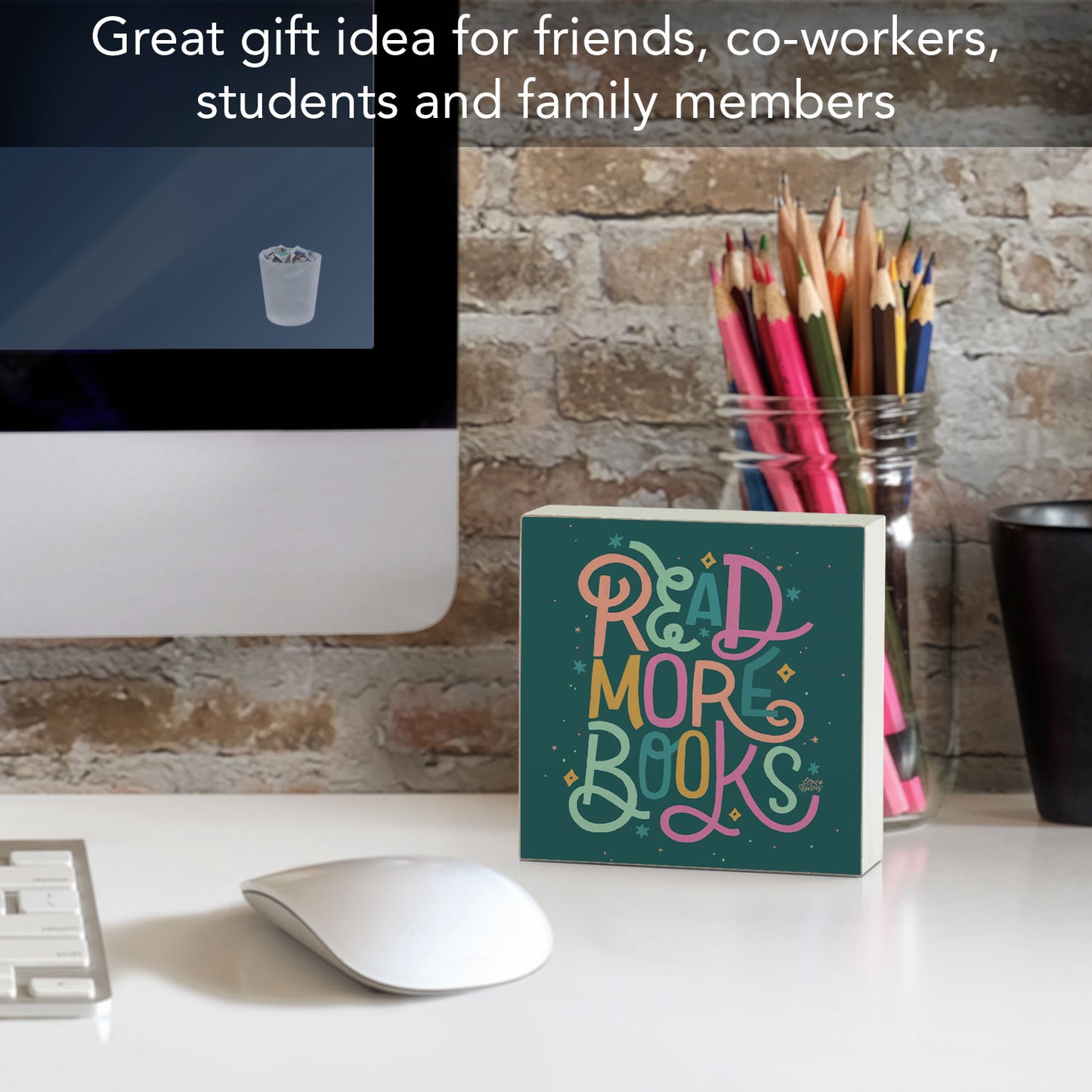 Read More Books Freestanding Solid Wood Block Sign Made in the USA 3.75” Square