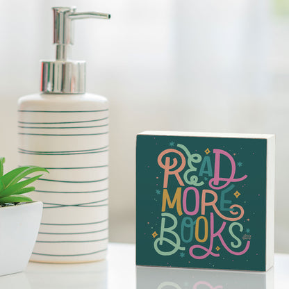Read More Books Freestanding Solid Wood Block Sign Made in the USA 3.75” Square