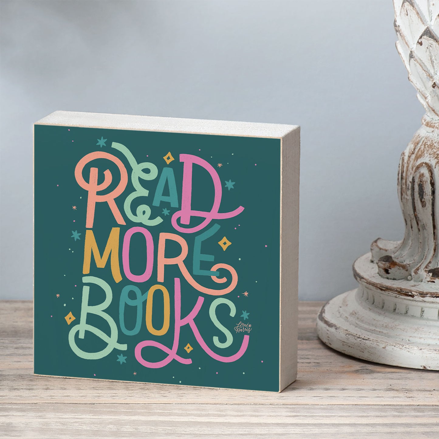 Read More Books Freestanding Solid Wood Block Sign Made in the USA 3.75” Square