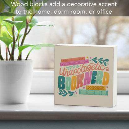 Unapologetic Book Nerd Freestanding Solid Wood Block Sign Made in the USA 3.75” Square