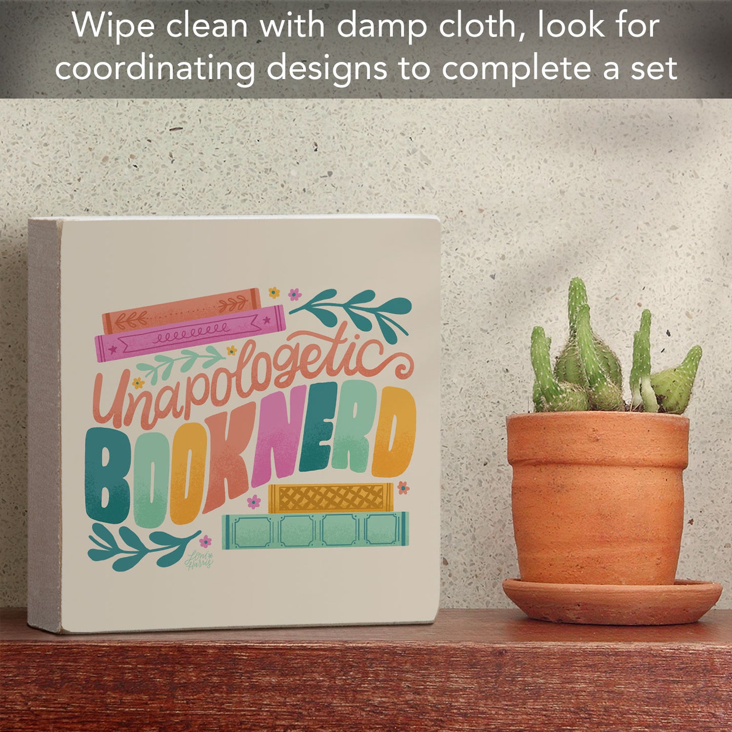 Unapologetic Book Nerd Freestanding Solid Wood Block Sign Made in the USA 3.75” Square